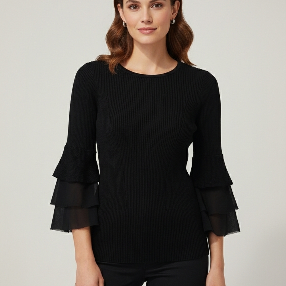 DESIGN HISTORY Black Tiered Sleeve Sweater Size S